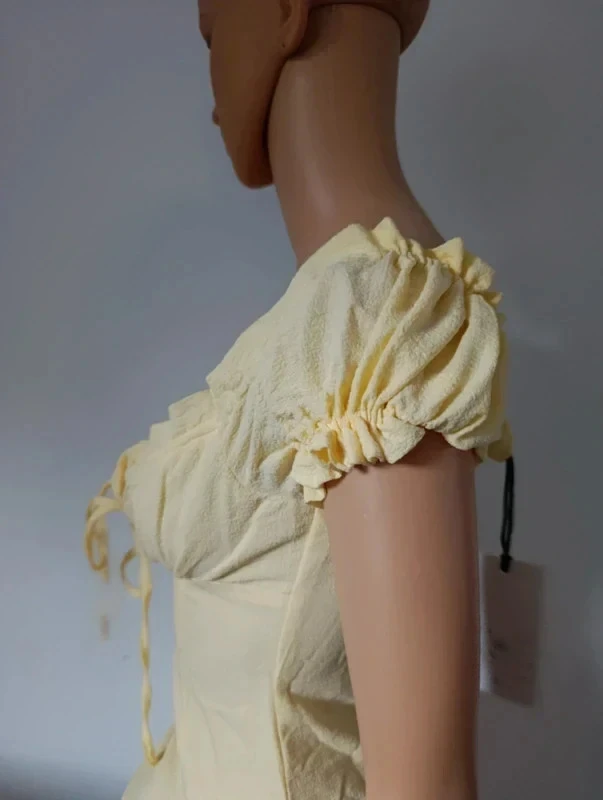 Pastel geel Street jurk T.34/XS – Corsetstijl, pofmouwen, romantische minijurk – photo 9